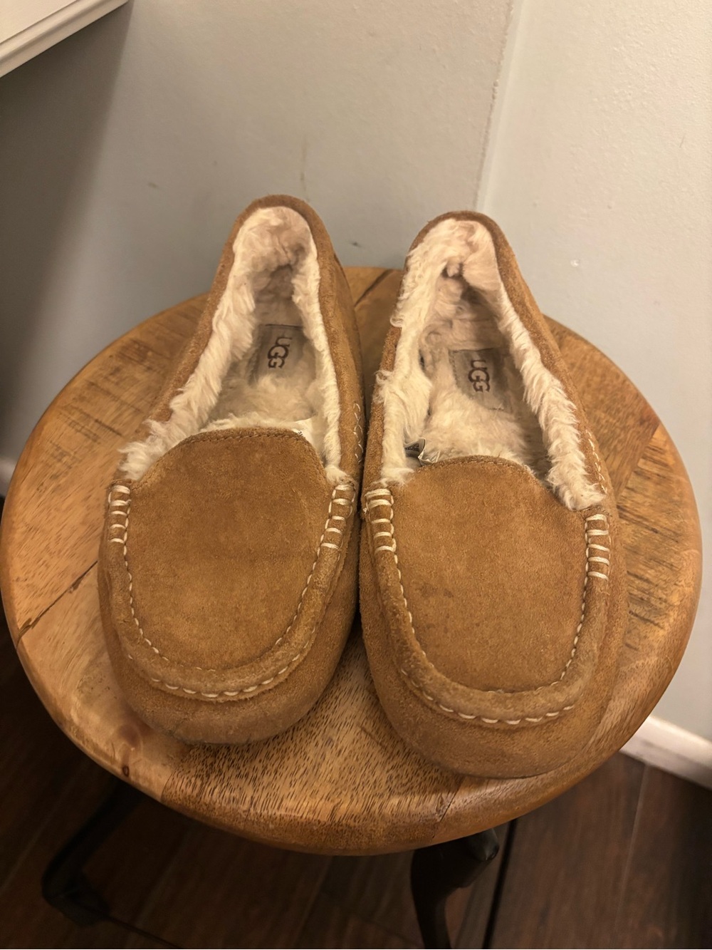 UGG Chestnut Suede Shearling-Lined Moccasin Slippers